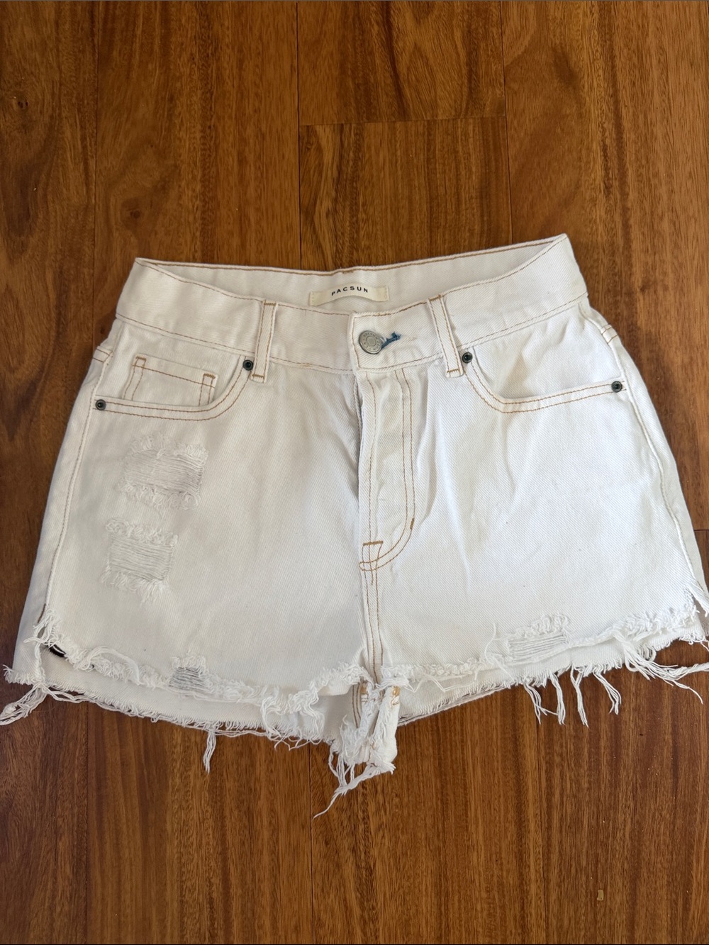 PacSun White Distressed Denim High Rise Cutoff Jean Boy Shorts